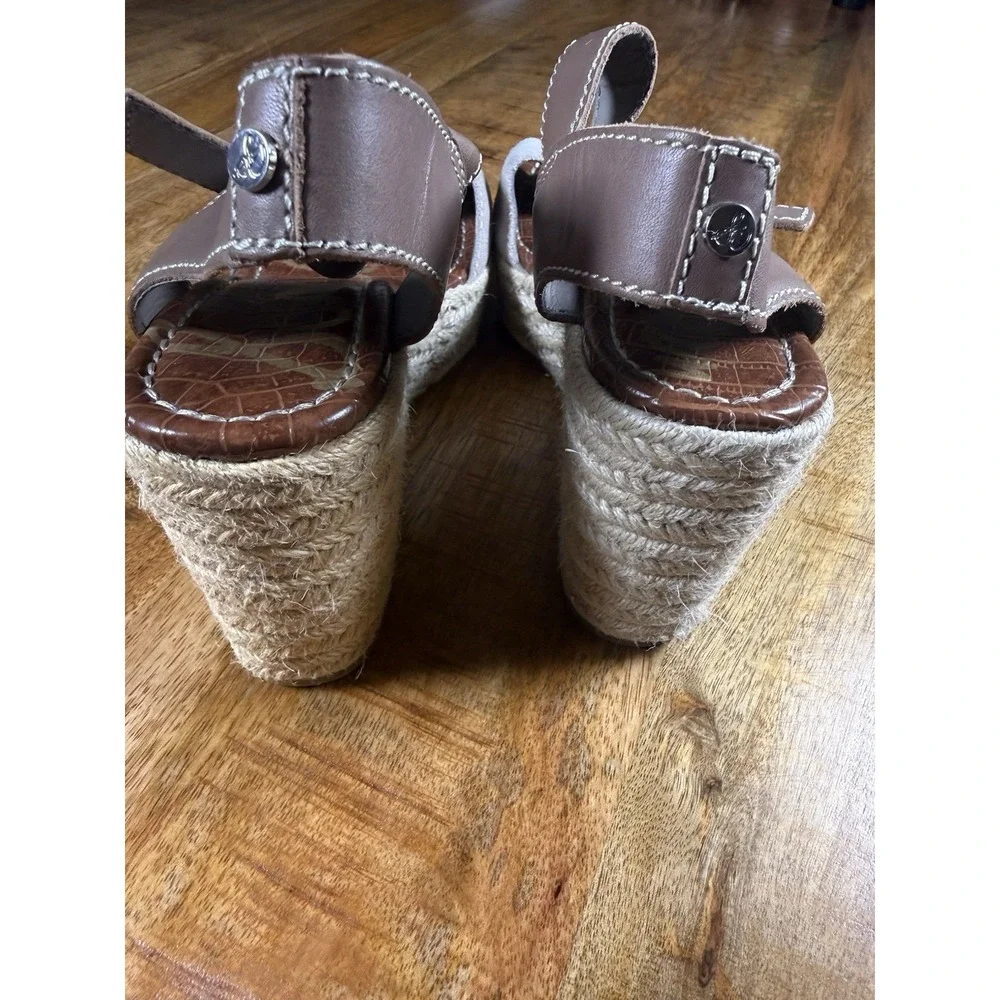 Sam Edelman Womens Size 6.5 Gray Suede Espadrille Wedge Sandals Ankle Strap